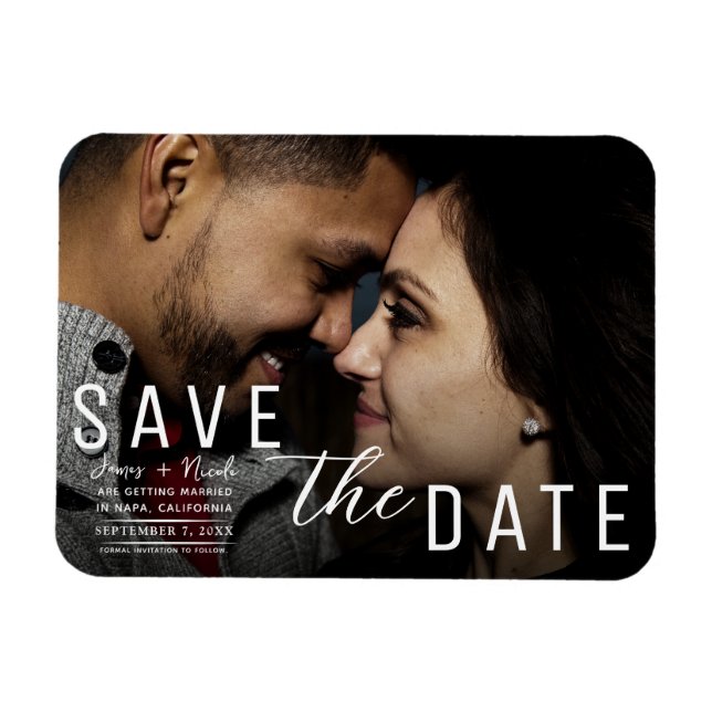 Moody Black Overlay Photo Save the Date Wedding Magnet (Horizontal)