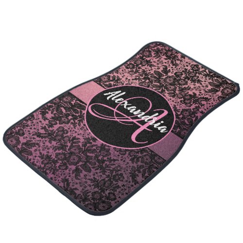 Moody Black Pink Floral Personaized Car Floor Mat