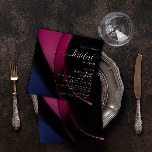 Moody Black Purple Elegant Abstract Bridal Shower Invitation