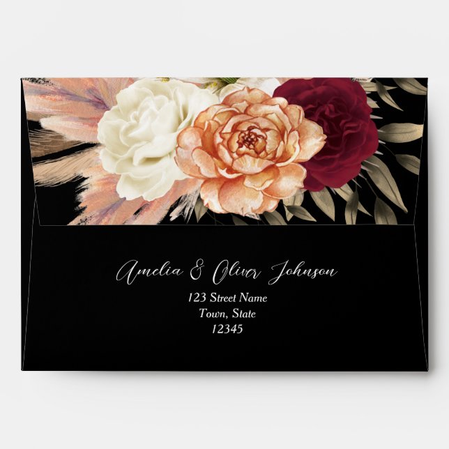 Moody Black Romantic Floral Wedding Envelope (Back (Top Flap))