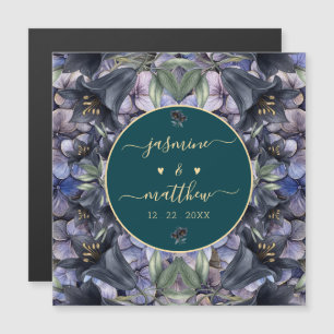 Moody Black Rose Couple Name Wedding Magnetic Card