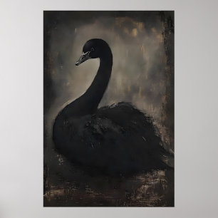 Moody black swan print, swan portrait wall print
