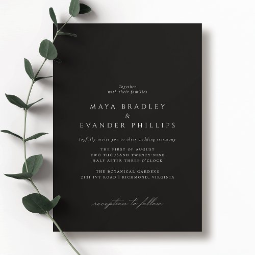 Moody Black  Timeless Elegant Classic Wedding Invitation