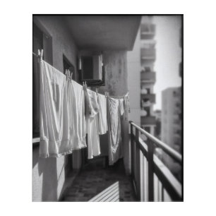 Moody Black White Urban Laundry Scene Acrylic Print
