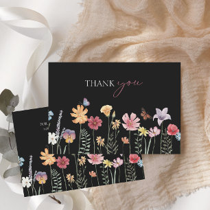 Moody Black Wildflower Floral Wedding Thank You Card