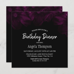 Moody Black with Pink Floral Birthday Dinner Party Invitation