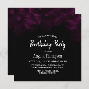 Moody Black with Pink Floral Birthday Party Invitation