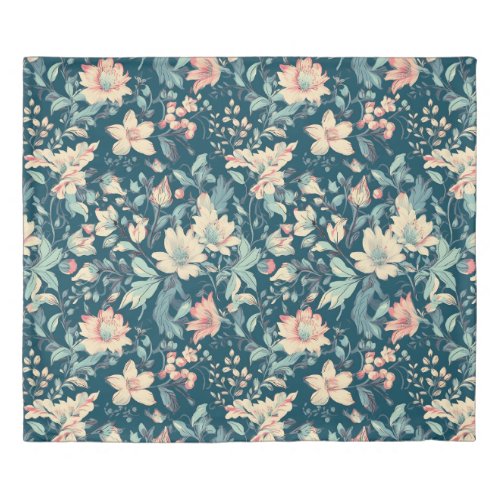 Moody Blooms Vintage Florals on Blue Duvet Cover