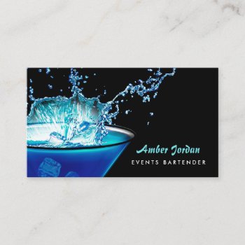 Moody Blue Beverage Splash Edgy Events Bartender Business Card by GirlyBusinessCards at Zazzle