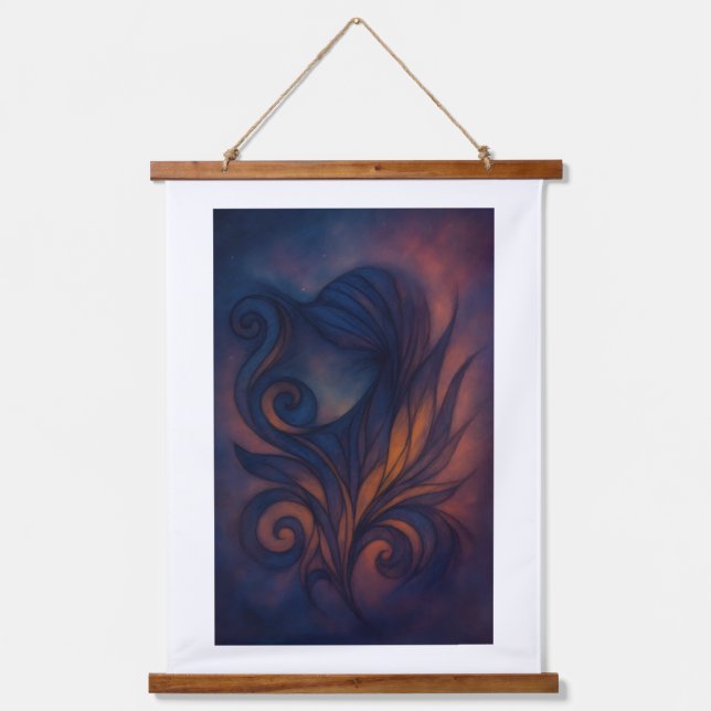 Moody Blue & Copper Abstract Botanicals Hanging Tapestry (Front)