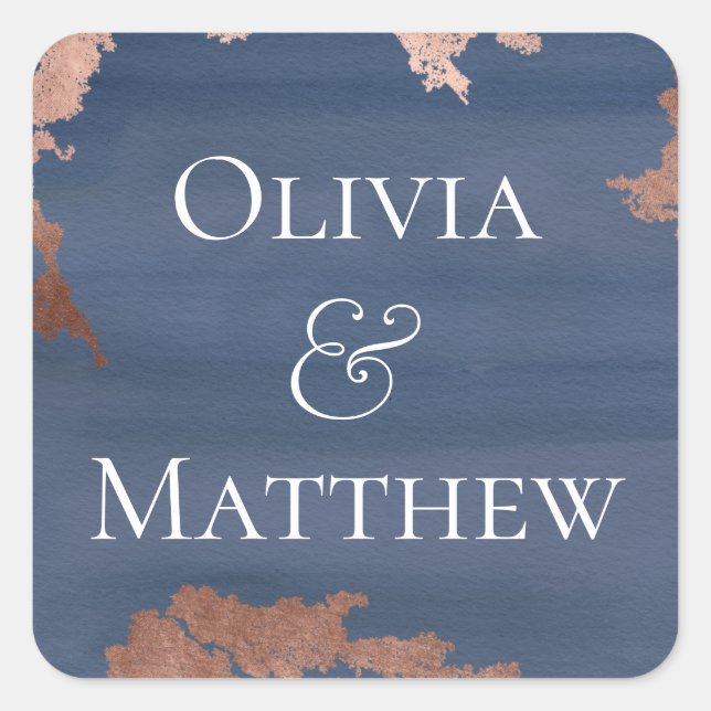 Moody Blue Copper Leaf Personalized Square Sticker (Front)