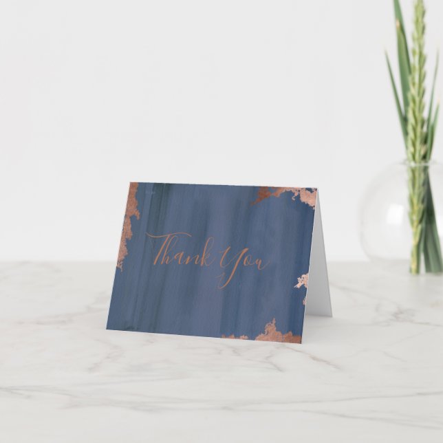 Moody Blue Copper Metallic Wedding Photo Thank You (Front)