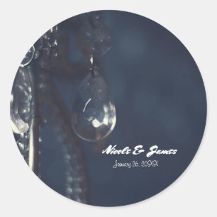 Moody Blue Crystal Elegant Romantic Wedding Favor Classic Round Sticker
