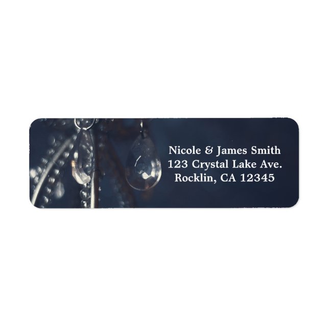 Moody Blue Crystal Elegant Romantic Wedding Invite Label (Front)