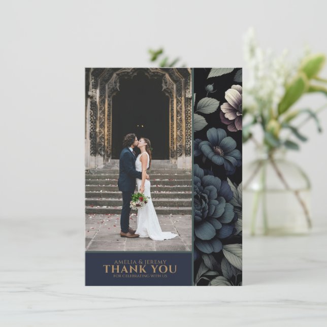 Moody Blue Floral Thank You Card (Standing Front)