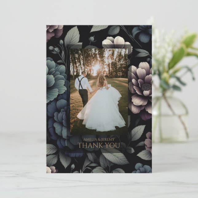 Moody Blue Floral Thank You Card (Standing Front)