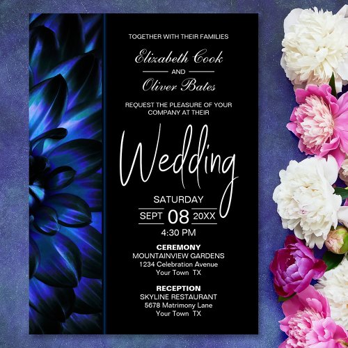 Moody Blue Floral Wedding Invitation