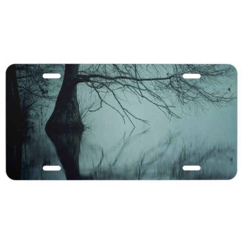 Moody blue foggy bald cypress swamp in East Texas License Plate