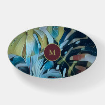 Moody Blue Monstera Leaves Botanical Monogram