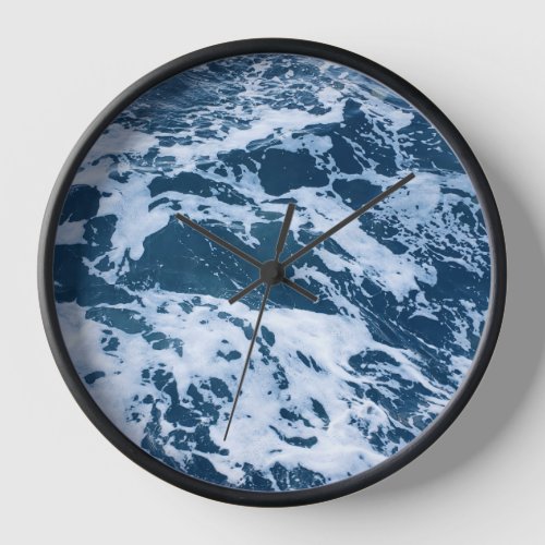 Moody Blue Ocean Waves Wall Clock