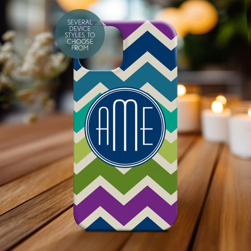 Moody Blue Purple Colors Chevron Pattern Monograms iPhone 15 Case