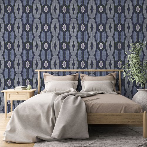 Moody Blue Purple Medium Gray Bohemian Art Pattern Wallpaper