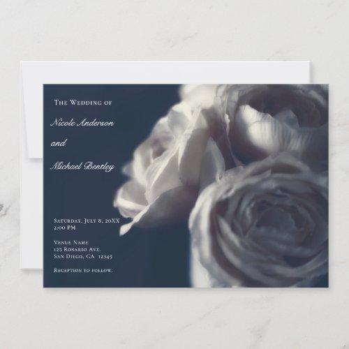Moody Blue Shabby Chic Roses Elegant Wedding   Invitation