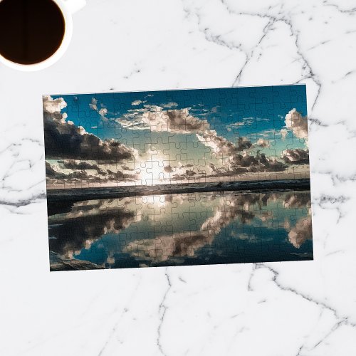 Moody Blue Sky Beach Sunrise Jigsaw Puzzle