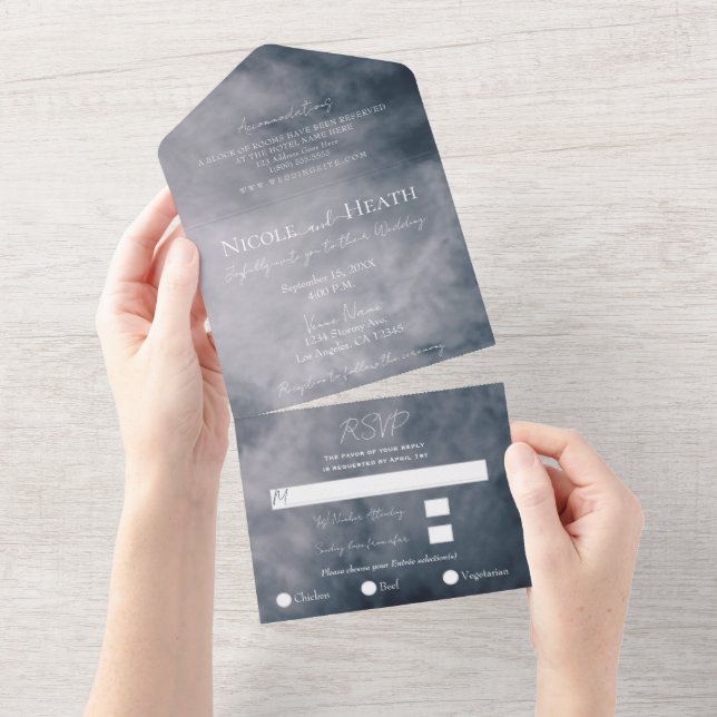 Moody Blue Sky Clouds Celestial Wedding  All In One Invitation (Tearaway)