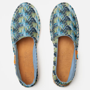 Moody Blue Tropical Monstera Leaves Pattern Espadrilles