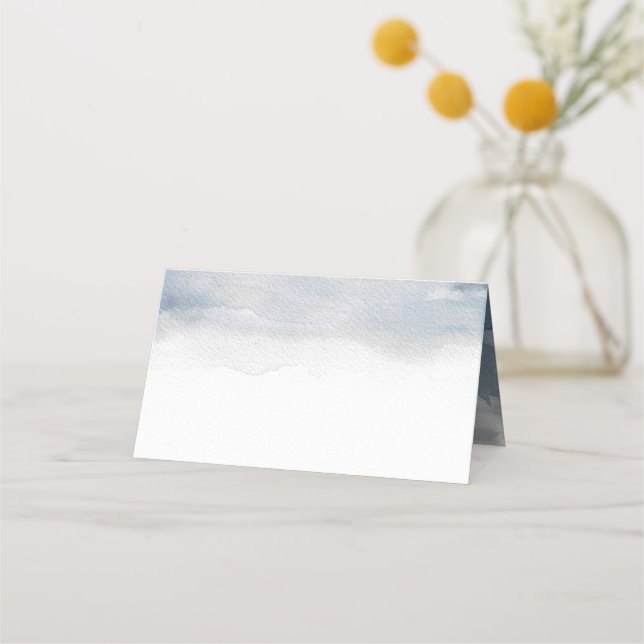 Moody Blue Watercolor Elegant Wedding Place Card (Front)