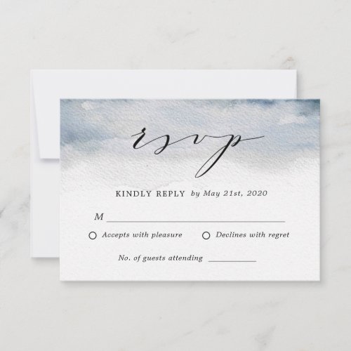 Moody Blue Watercolor Wedding RSVP reply Card