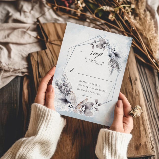 Moody Blue Winter Watercolor Floral RSVP Card (Creator Uploaded)