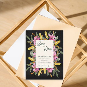 Moody Blush Lily Black Floral Save the Date Announcement Postcard