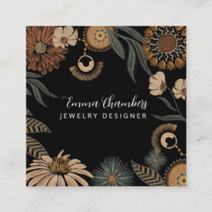 Moody Boho Botanical Jewelry Designer Square Business Card
