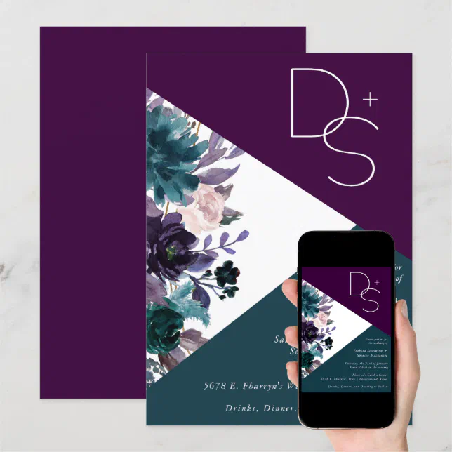 Moody Boho Colorblock | Monogram Wedding Invitation | Zazzle