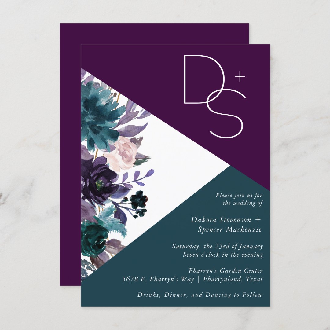Moody Boho Colorblock | Monogram Wedding Invitation | Zazzle