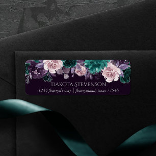 Moody Boho Dark Eggplant Paarse Rozen Adres Label