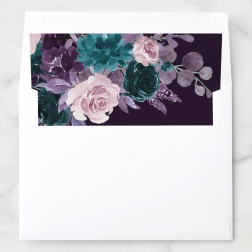 Moody Boho  Dark Eggplant Purple and Teal Bouquet Envelope Liner