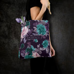 Moody Boho | Dark Eggplant Purple and Teal Custom Tote Bag<br><div class="desc">Dark and moody gothic-inspired hand-painted floral theme featuring deep jewel tone watercolor flowers embellished by botanical laurel accents. From the "Boho Bloom" collection, this gorgeous layout features rich Bohemian wildflowers with radiant blooms and eucalyptus greenery foliage. For other colors or matching products, please visit the JustFharryn Zazzle store. All rights...</div>