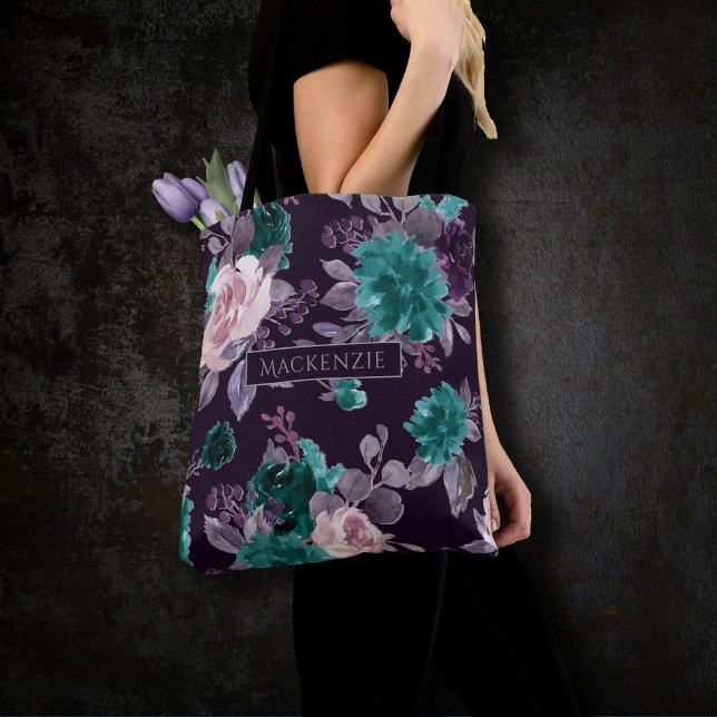Moody Boho | Dark Eggplant Purple and Teal Custom Tote Bag (Creator Uploaded)
