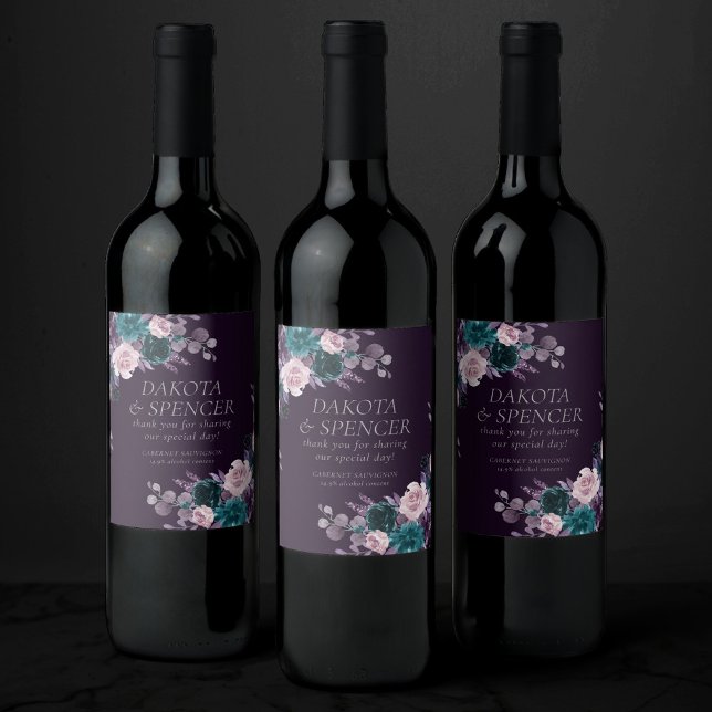 Moody Boho | Dark Eggplant Purple and Teal Favor Wine Label (Creator Uploaded)