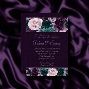 Moody Boho Dark Eggplant Purple and Teal Garland Invitation