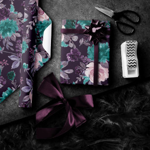 Moody Boho Dark Eggplant Purple and Teal Pattern Wrapping Paper