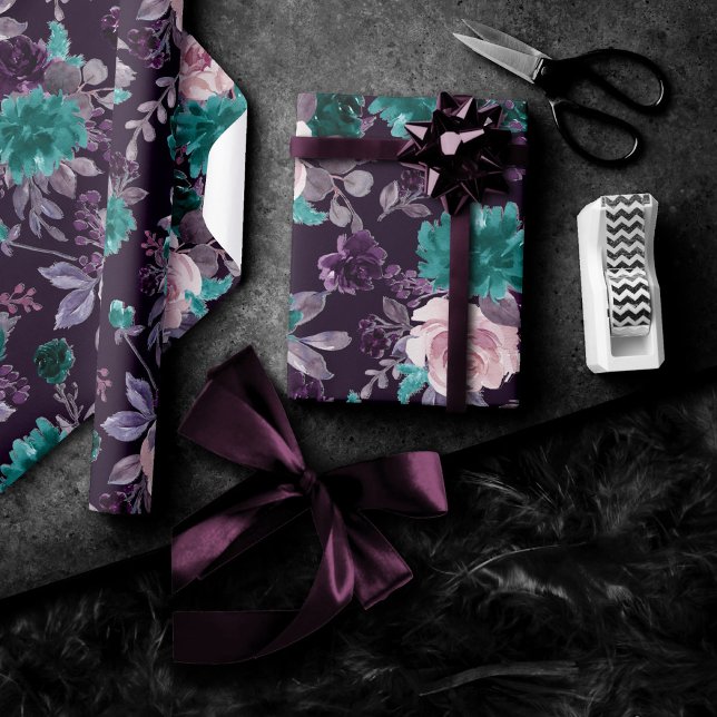 Moody Boho | Dark Eggplant Purple and Teal Pattern Wrapping Paper (Creator Uploaded)