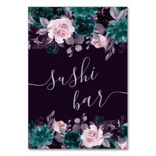 Moody Boho Dark Eggplant Purple and Teal Sushi Table Number