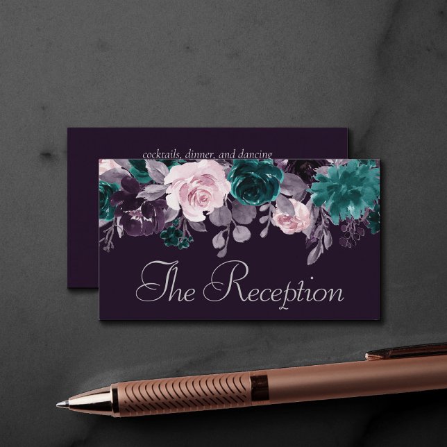 Moody Boho | Dark Eggplant Purple Floral Reception Enclosure Card (Creator Uploaded)