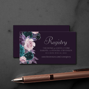 Moody Boho   Dark Eggplant Purple Teal Registry Enclosure Card