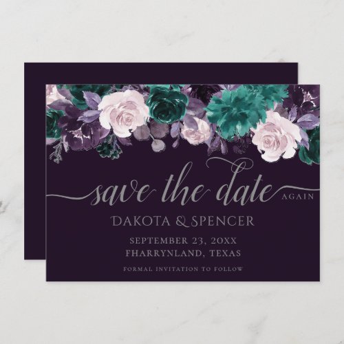 Moody Boho  Dark Purple and Teal Change of Plans Save The Date