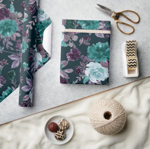 Moody Boho  Deep Teal and Eggplant Purple Pattern Wrapping Paper